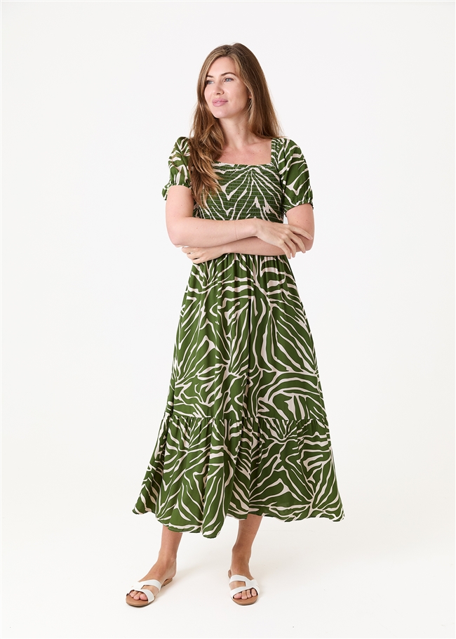 Mono Zebra Shirred Bodice Maxi Dress