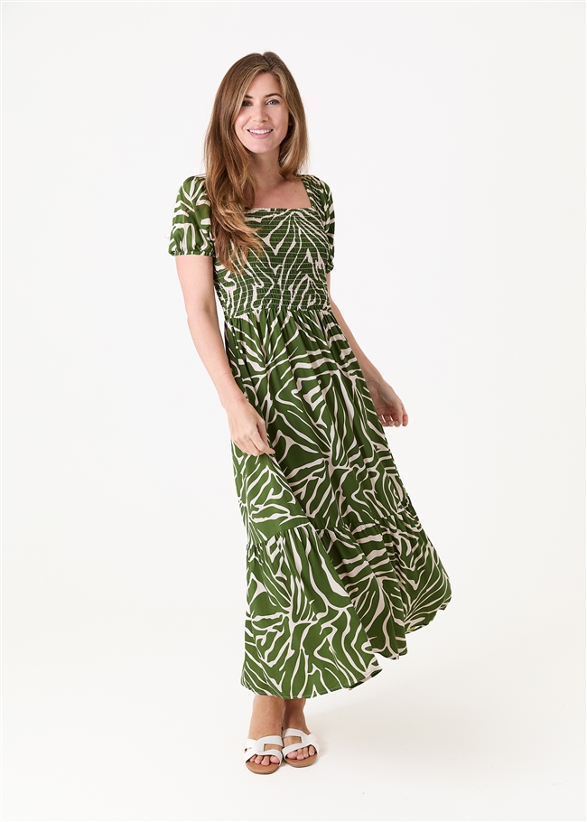 Mono Zebra Shirred Bodice Maxi Dress