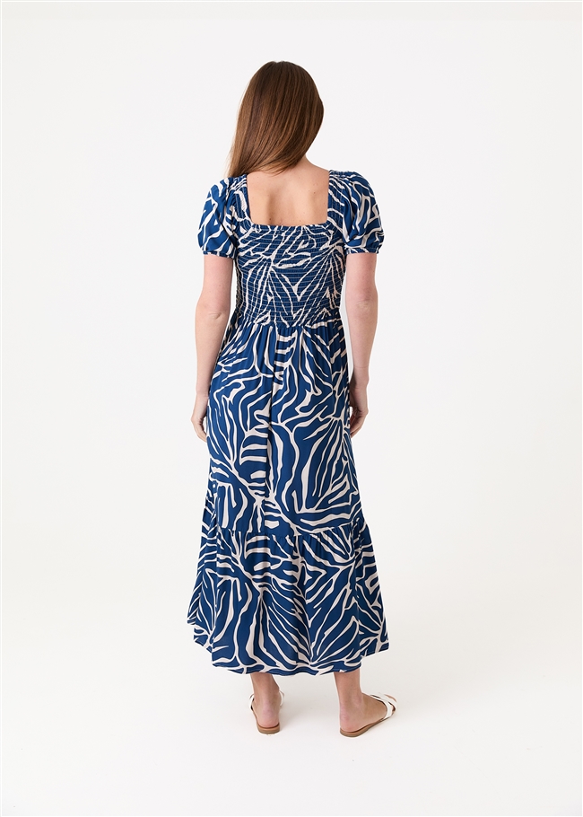 Mono Zebra Shirred Bodice Maxi Dress