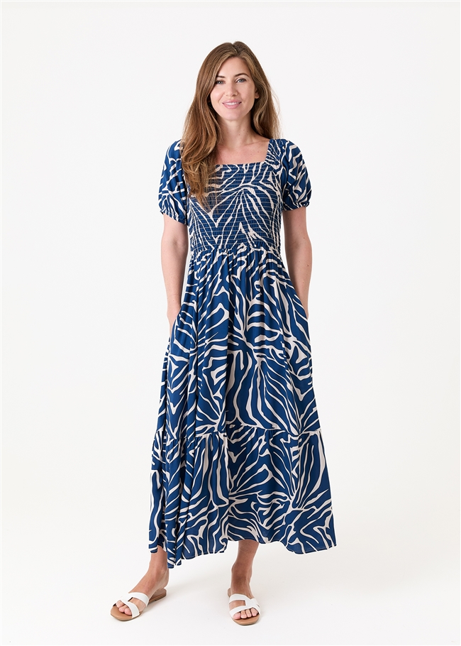 Mono Zebra Shirred Bodice Maxi Dress