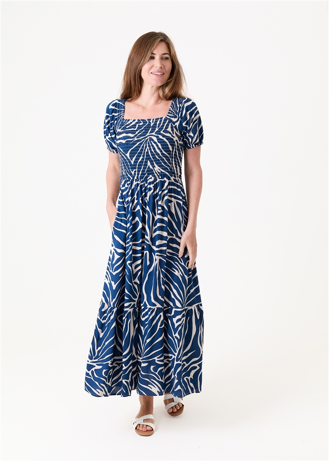 Mono Zebra Shirred Bodice Maxi Dress