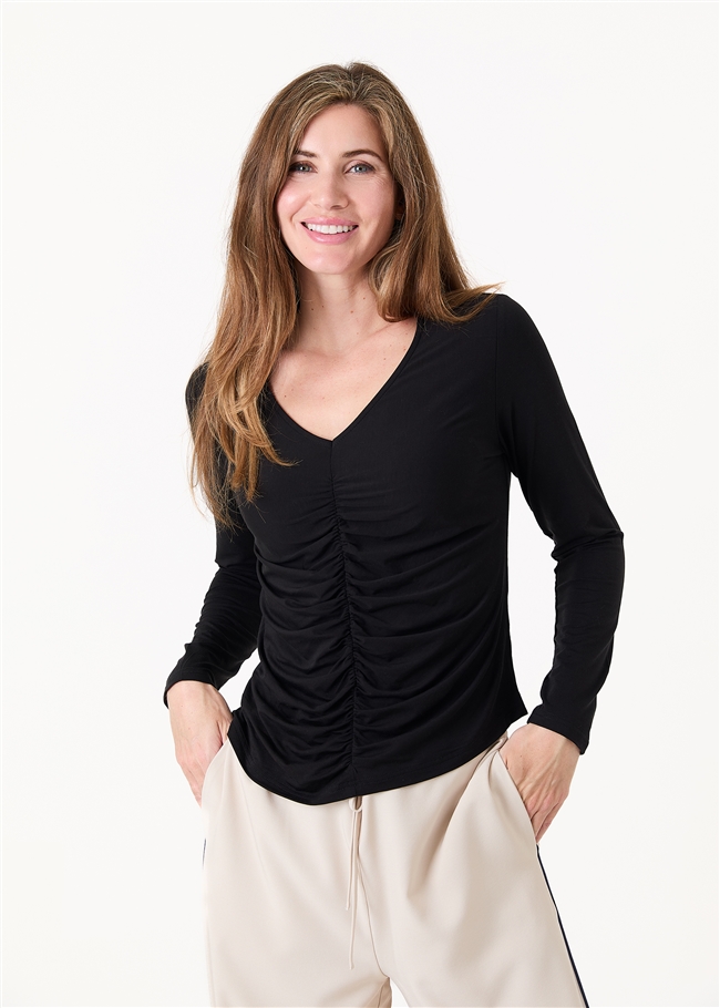 Soft Jersey Ruched Front Long Sleeve Top