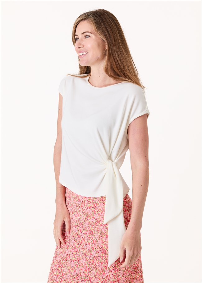 Side Tie Jersey T-Shirt - White - side view