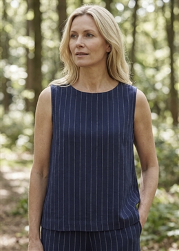 Linen Pinstripe Button Back Vest - Navy - front view