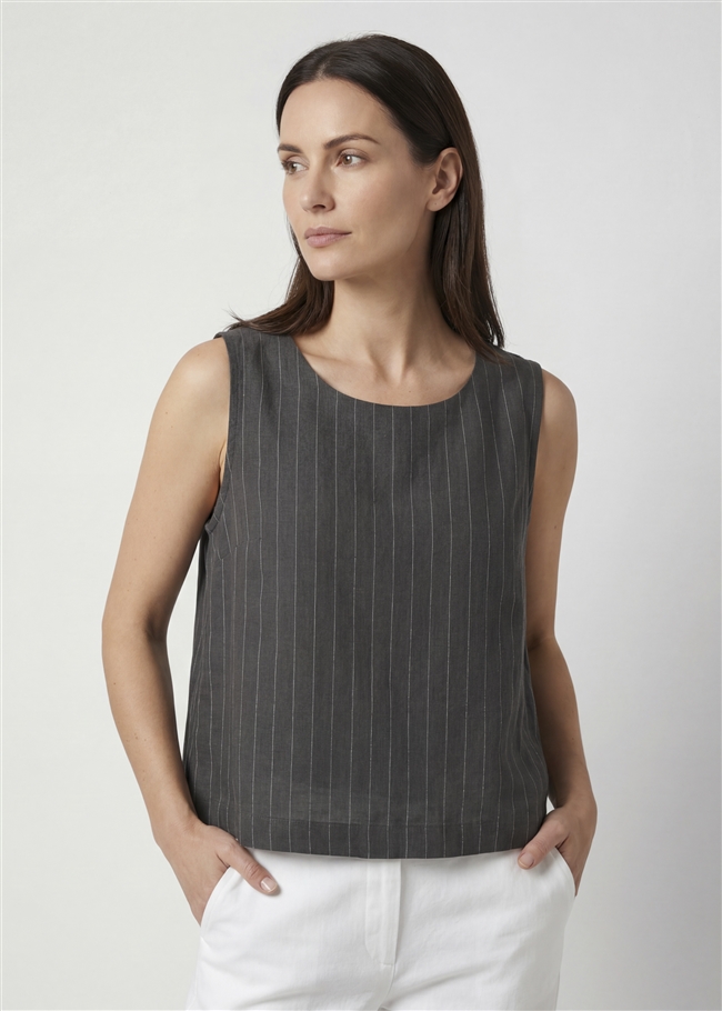 Linen Pinstripe Button Back Vest