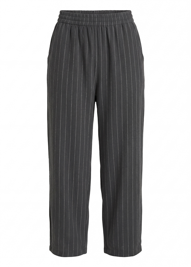 Linen Pinstripe Cropped Barrel Leg Trouser