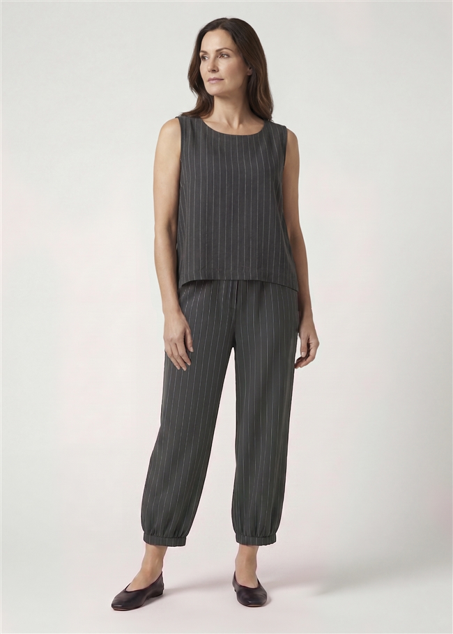 Linen Pinstripe Cropped Barrel Leg Trouser