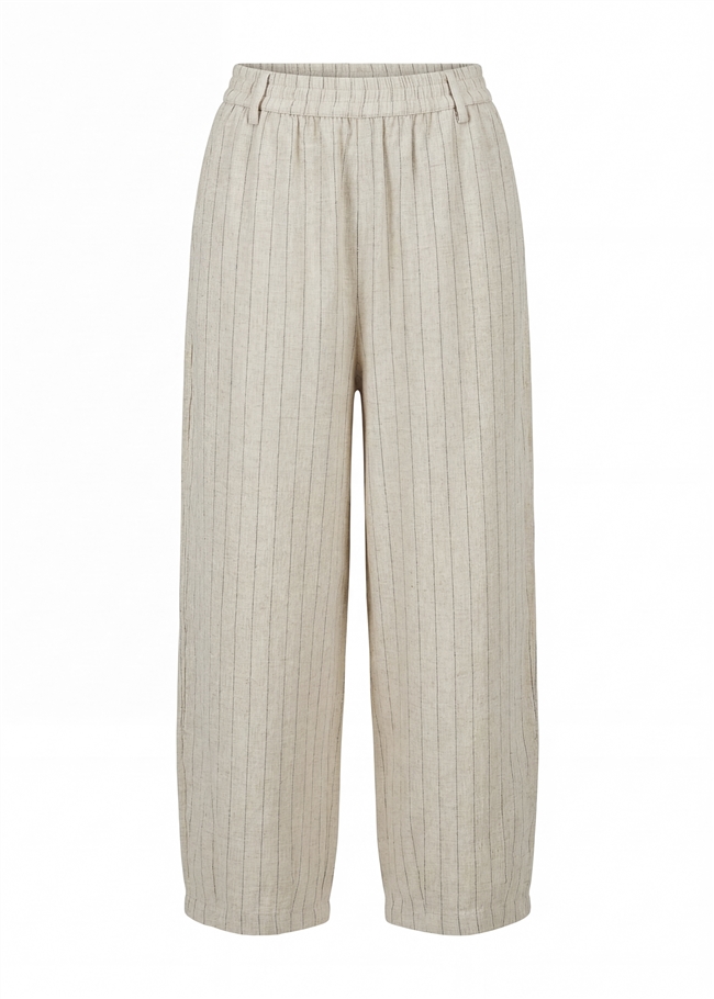 Linen Pinstripe Cropped Barrel Leg Trouser