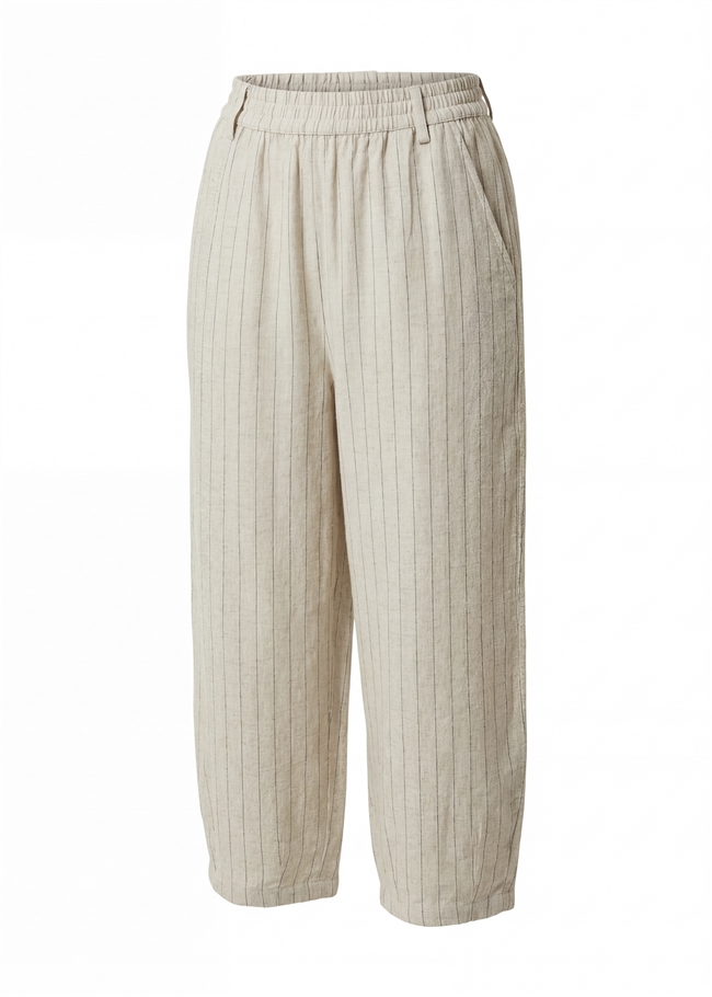 Linen Pinstripe Cropped Barrel Leg Trouser