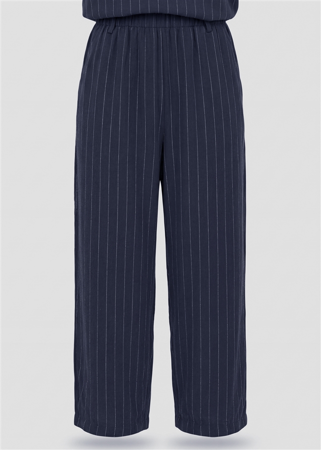 Linen Pinstripe Cropped Barrel Leg Trouser