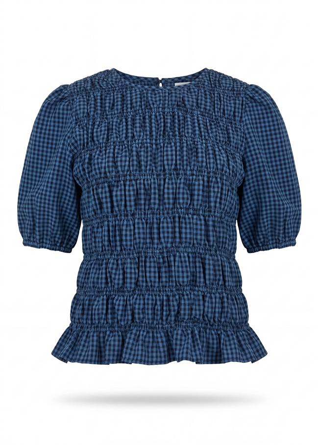 Gingham Check Shirred Bodice Top