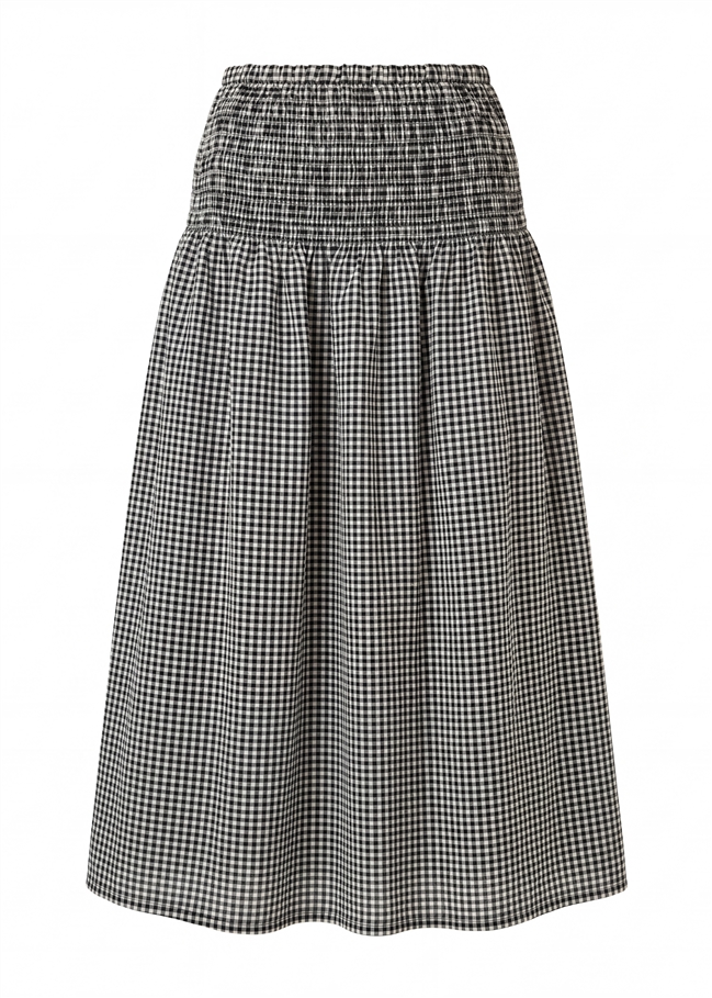 Gingham Check Shirred Skirt