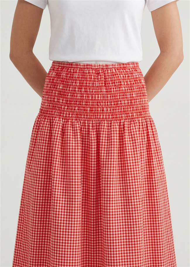 Gingham Check Shirred Skirt