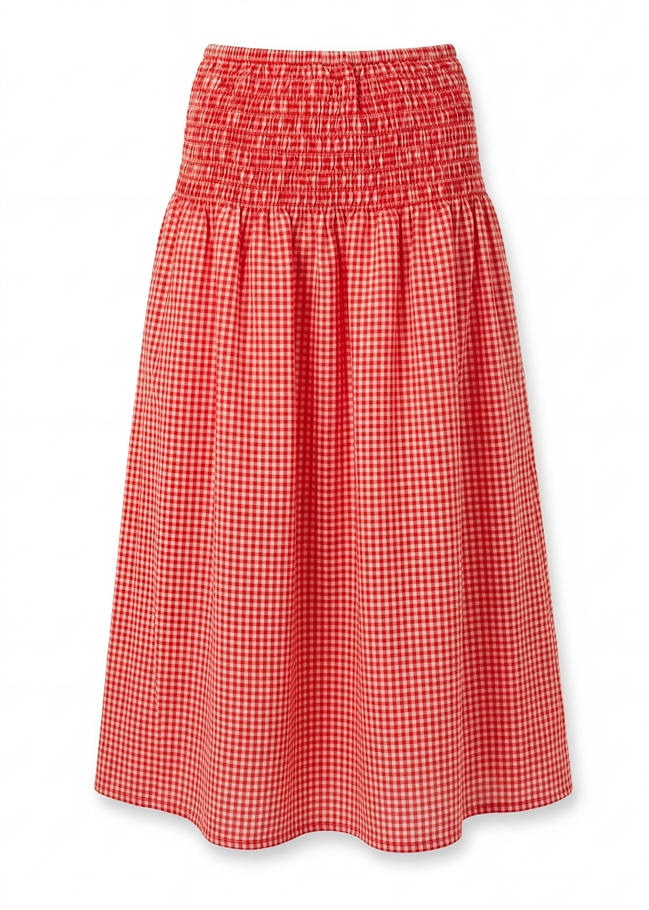Gingham Check Shirred Skirt