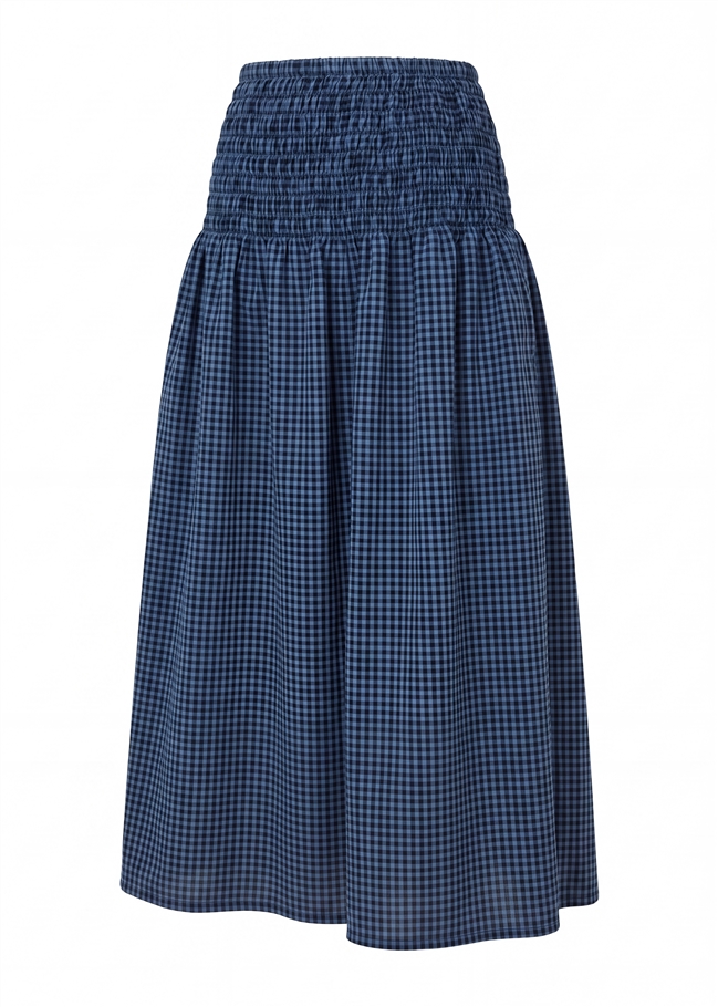 Gingham Check Shirred Skirt