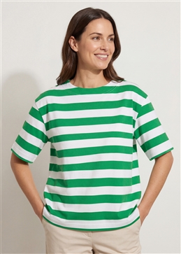 Block Stripe Boxy Short Sleeve T-Shirt - Jade - front view