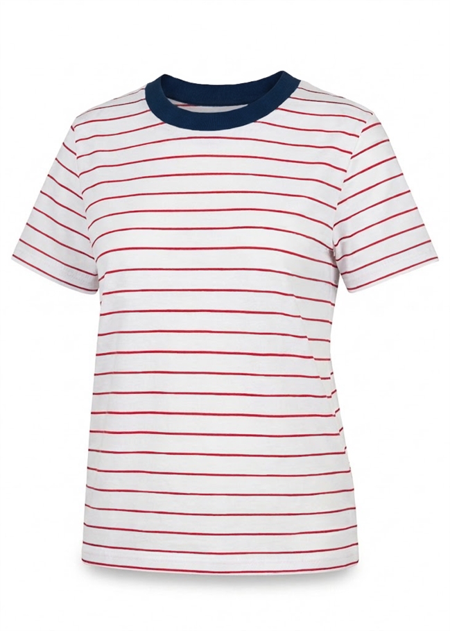 Thin Stripe Semi Fitted Short Sleeve T-Shirt