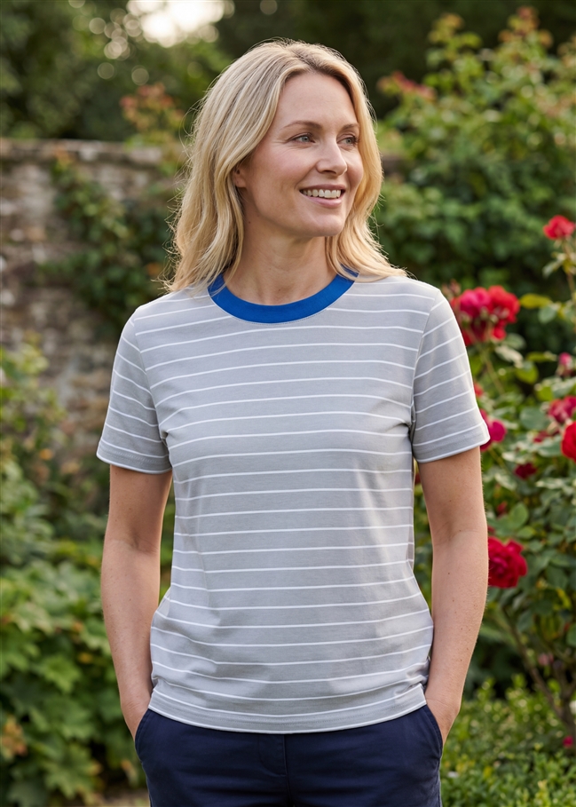 Thin Stripe Semi Fitted Short Sleeve T-Shirt