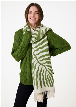 Tree Jacquard Doubleface Scarf - Khaki - front view