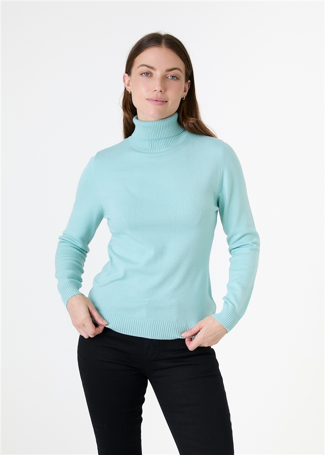 Cashmere Like Fitted Polo Neck Jumper